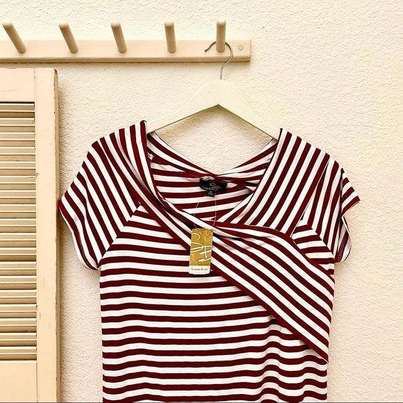 Suzanne Betro Deep Red & White Striped Top Med Lg - Picture 6 of 7